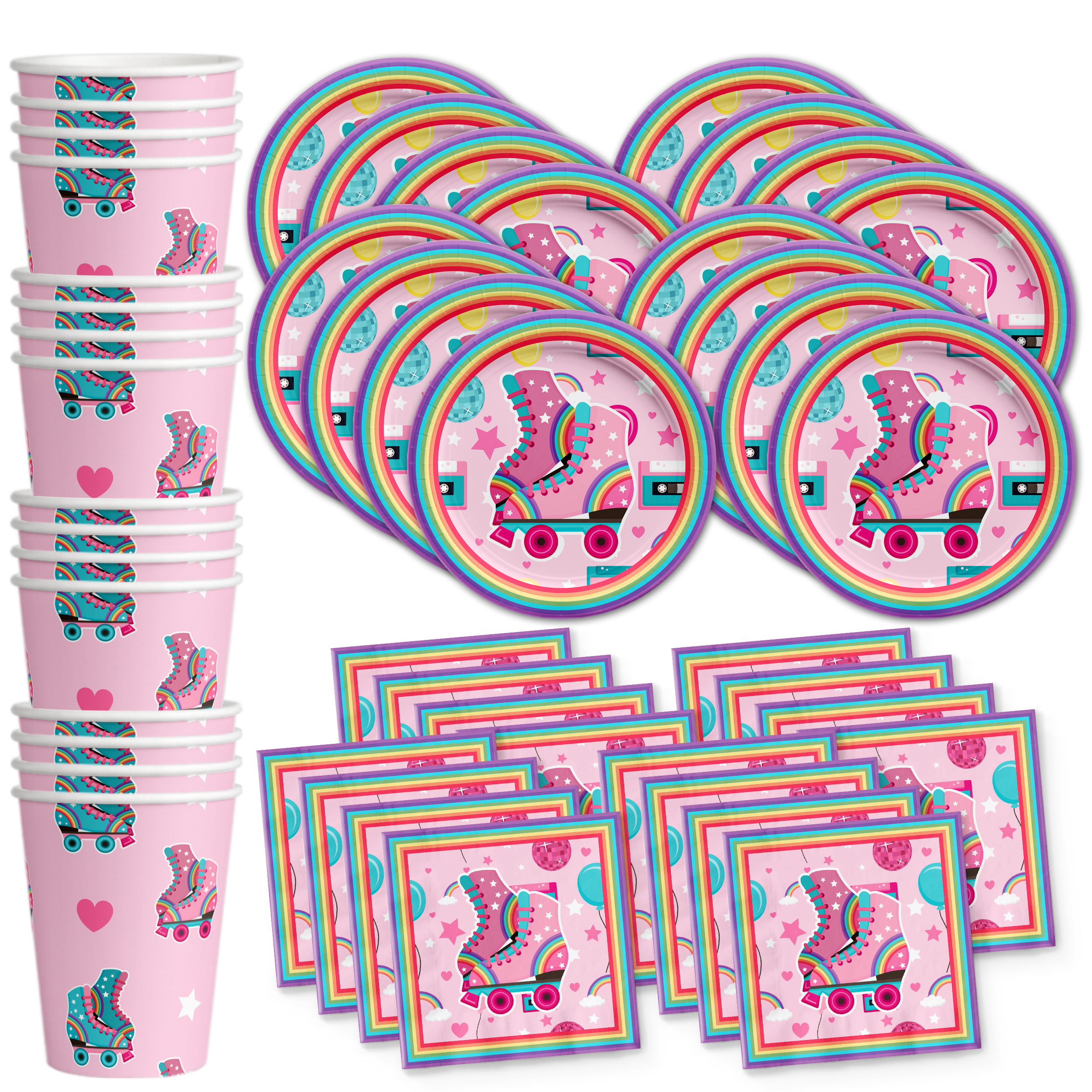Roller Skating Birthday Party Tableware Kit For 16 Guests – BirthdayGalore.com